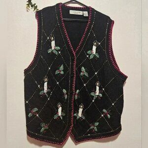 Victoria Jones Vintage Christmas Ugly  Vest 5 Buttons Sweater V neckline sz 2XL